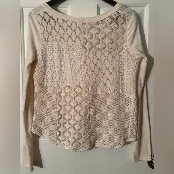 FREE PEOPLE Small 100% Cotton Romantic Long Sleeve Vanilla T Lace Crochet Sheer - Picture 8 of 11